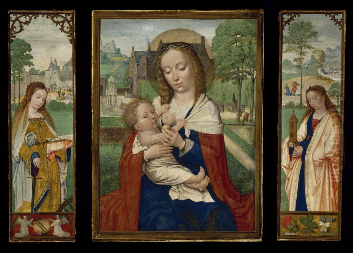 Virgin and Child; Saints Catherine and Barbara Oil Painting by Simon Bening