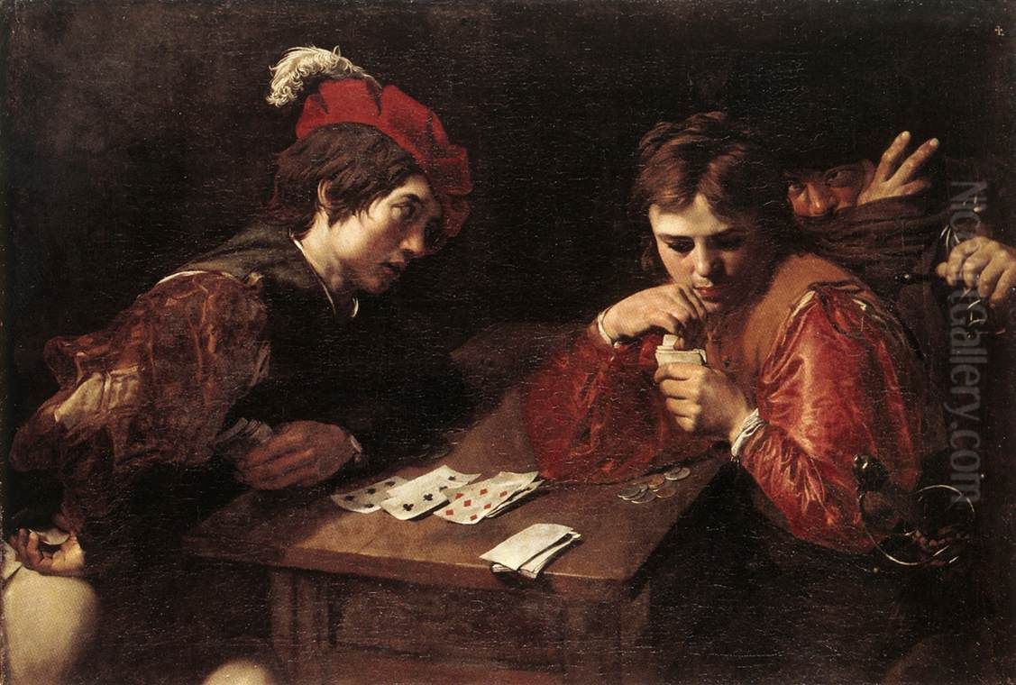 Les Tricheurs Oil Painting by Valentin De Boulogne