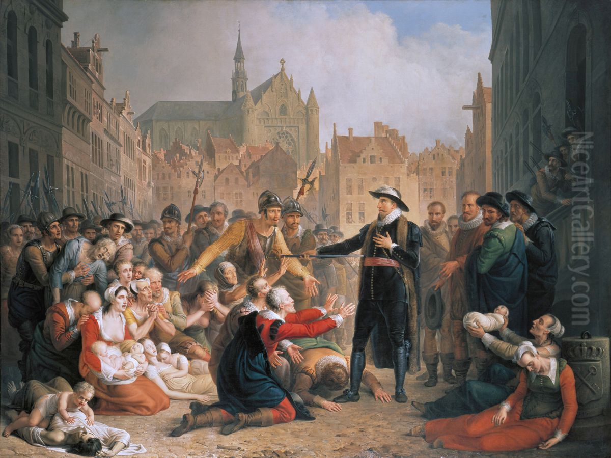 The self-sacrifice of Burgomaster Pieter van der Werf, 1574 Oil Painting by Mattheus Ignatius van Bree