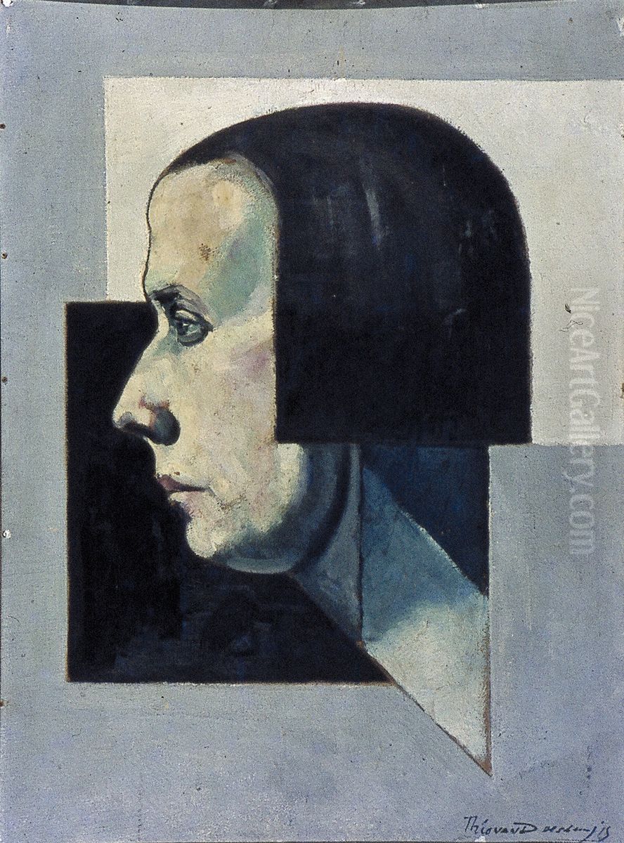 Portret van Petro (Nelly van Doesburg) en profil Oil Painting by Theo van Doesburg