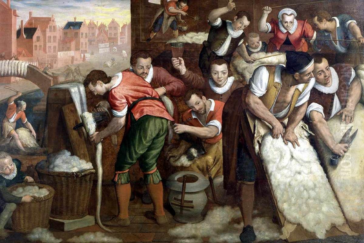The Removal of the Wool from the Skins and the Combing Oil Painting by Isaac van Swanenburg