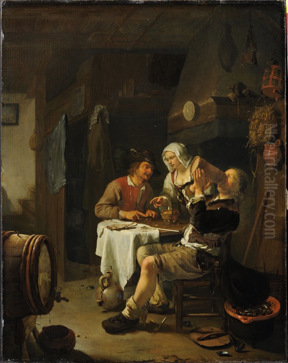 Tavern Scene Oil Painting by Frans van Mieris