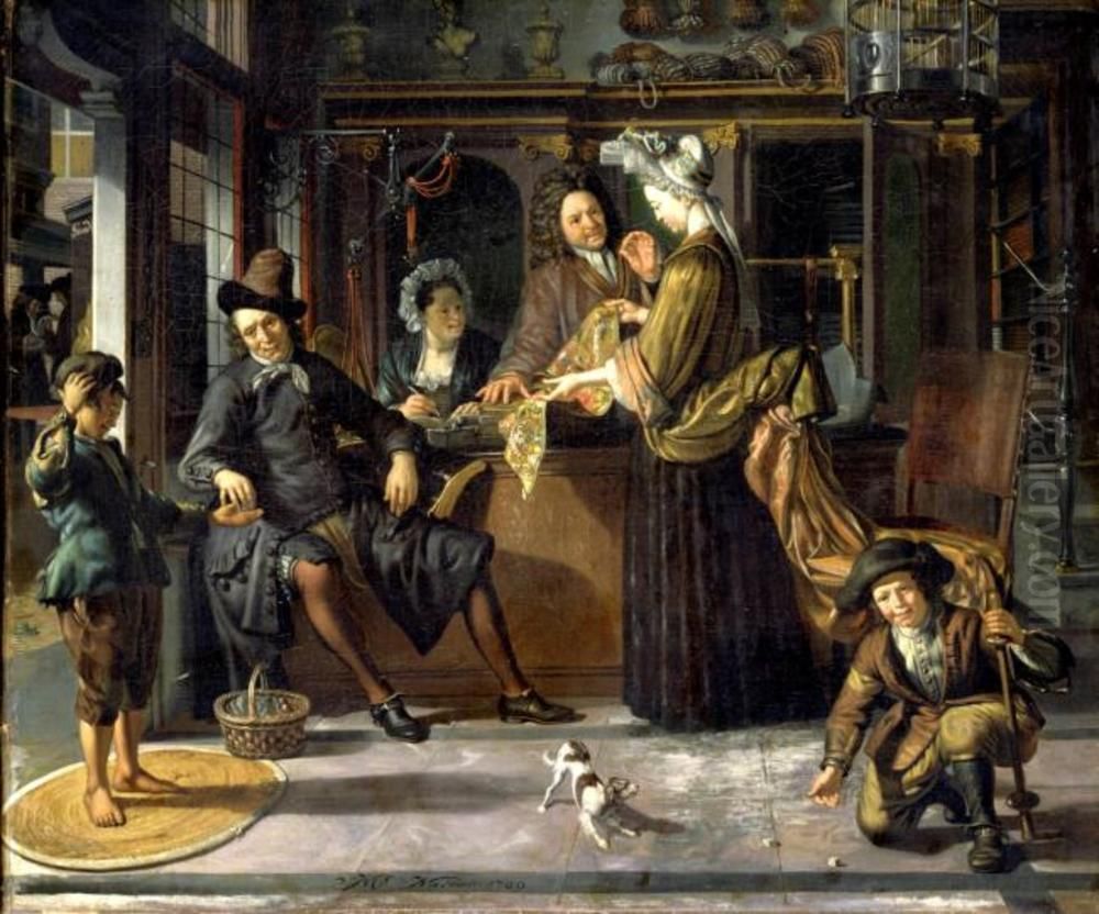 De stoffenwinkel Oil Painting by Matthijs Naiveu