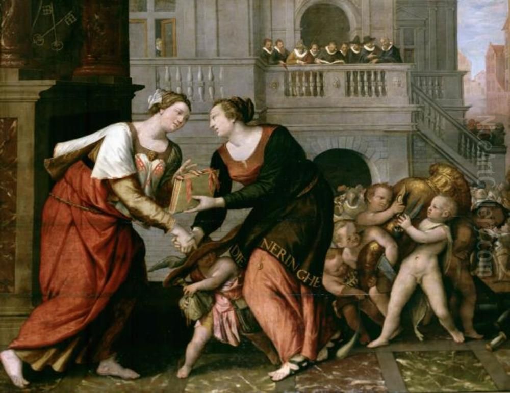 The Leiden City Virgin grants the approvals to the trade Oil Painting by Isaac van Swanenburg