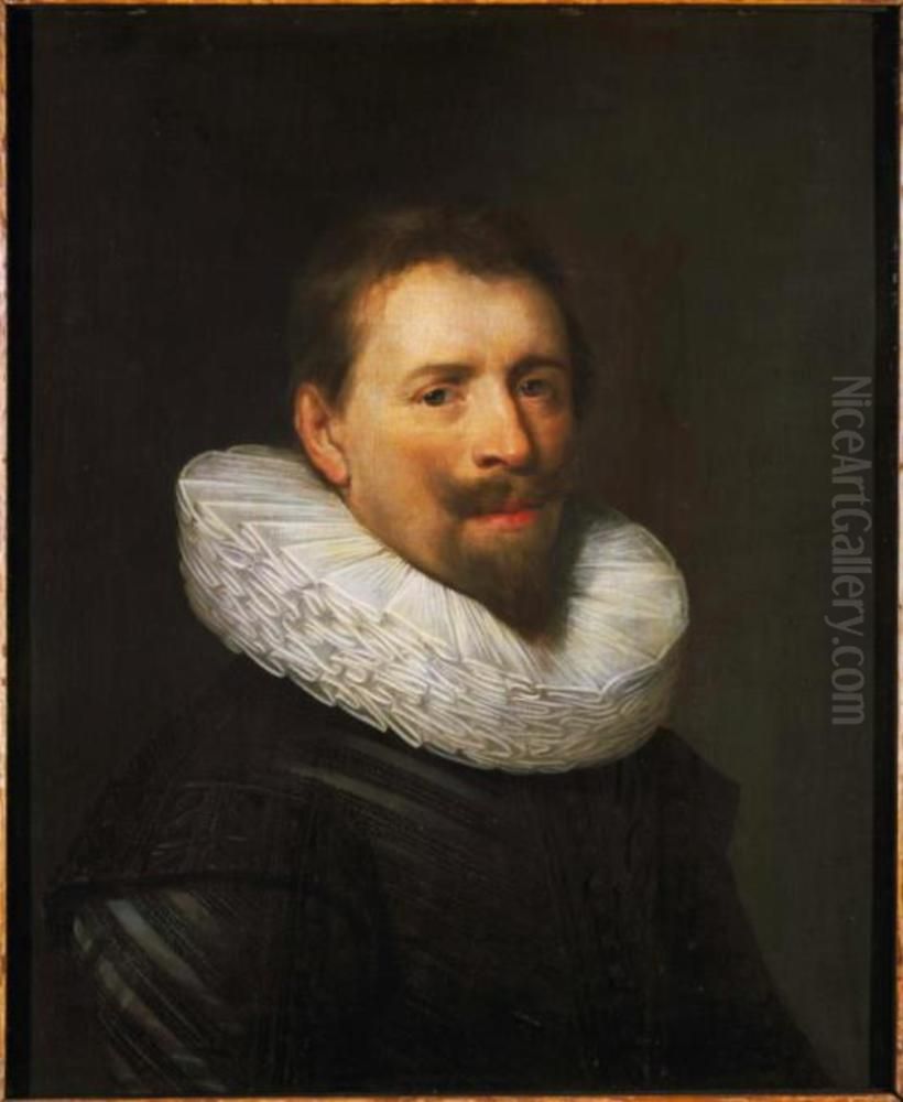 Portrait of Jacob van Brouchoven, husband of Emerentia Banningh Oil Painting by Jan Van Ravesteyn