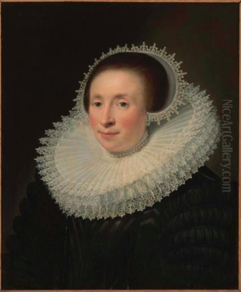 Portrait of Emerentia Banningh, wife of Jacob van Brouchoven Oil Painting by Jan Van Ravesteyn