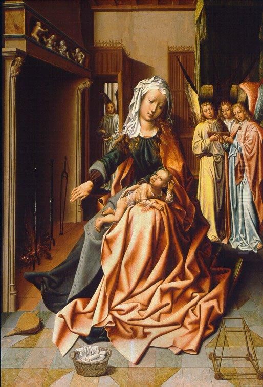 The Virgin preparing the bath of the Child Oil Painting by Jan Gossaert