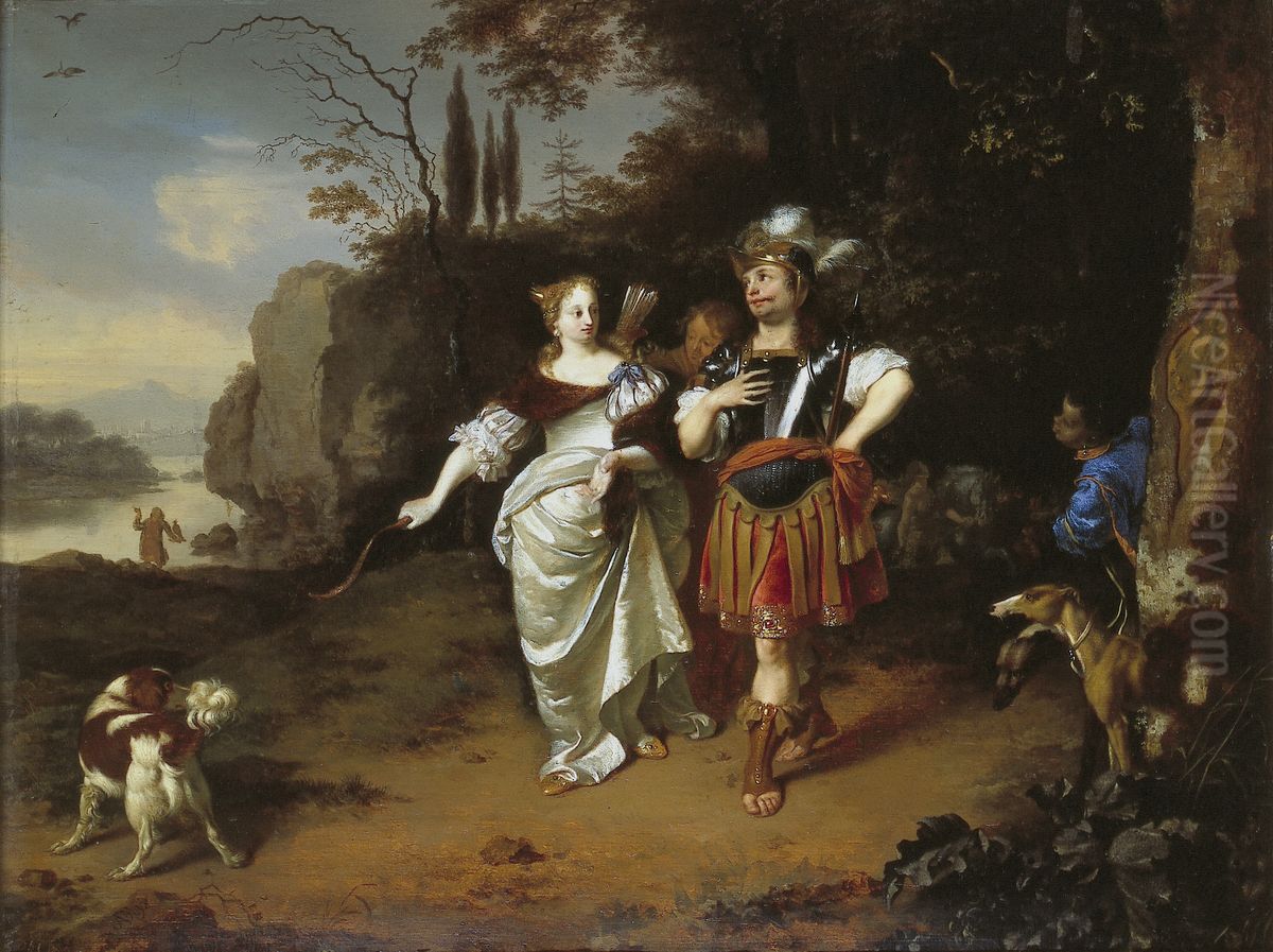 Dido en Aeneas aan het jagen Oil Painting by Ary de Vois