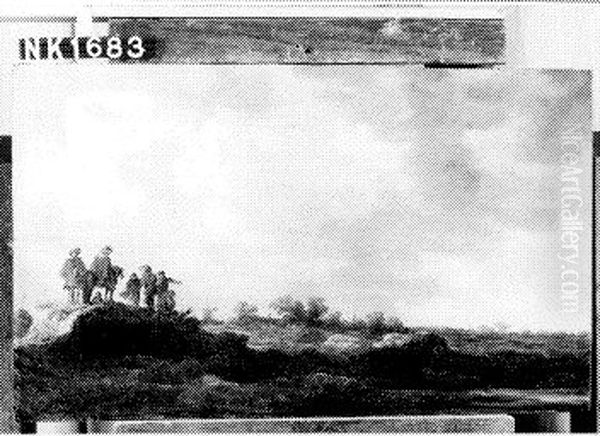 Duinachtig landschap met twee ruiters en vijf figuren Oil Painting by Jan van Goyen