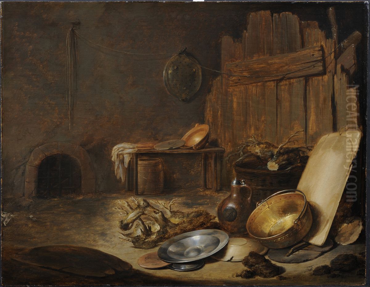 Barninterior with utensils Oil Painting by Jan Davidsz. De Heem
