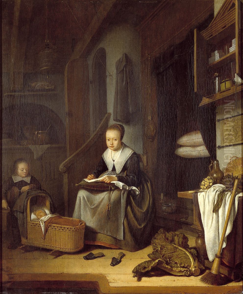 Young Mother with Two Children Oil Painting by Adriaen van Gaesbeeck Young Mother with Two Children Oil Painting by Adriaen van Gaesbeeck