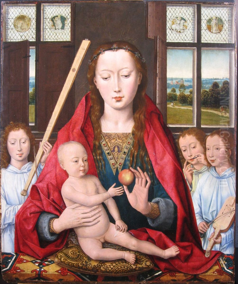 Madonna and Child with 3 Angels making Music Oil Painting by (manner of) Memling, Hans