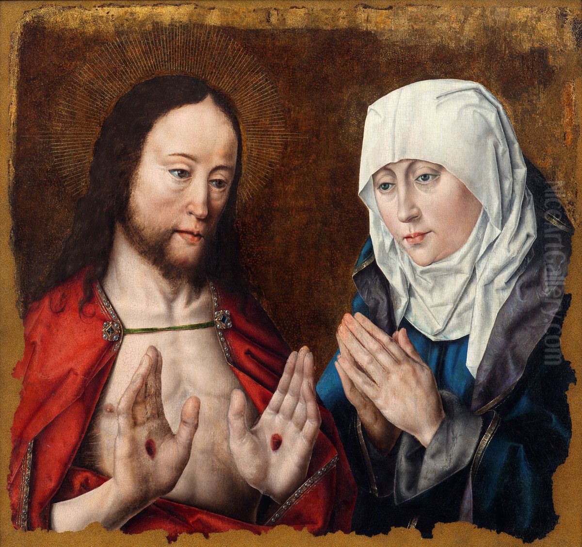 Kristus viser sin moder naglegabene i sine haender Oil Painting by Aelbrecht Bouts
