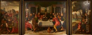 Triptych:Last Supper,Meeting of Abraham and MelchidesekandElia under the juniper tree