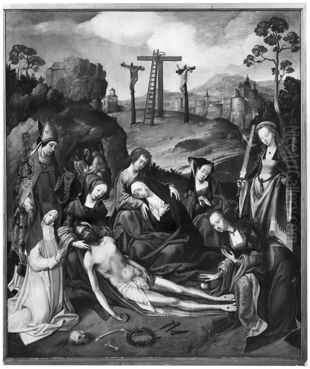 De bewening met stichtster (non uit het klooster Marienpoel bij Leiden) en de HH. Augustinus en Cecilia, eerste helft 16de eeuw Oil Painting by Cornelis Engebrechtsz.