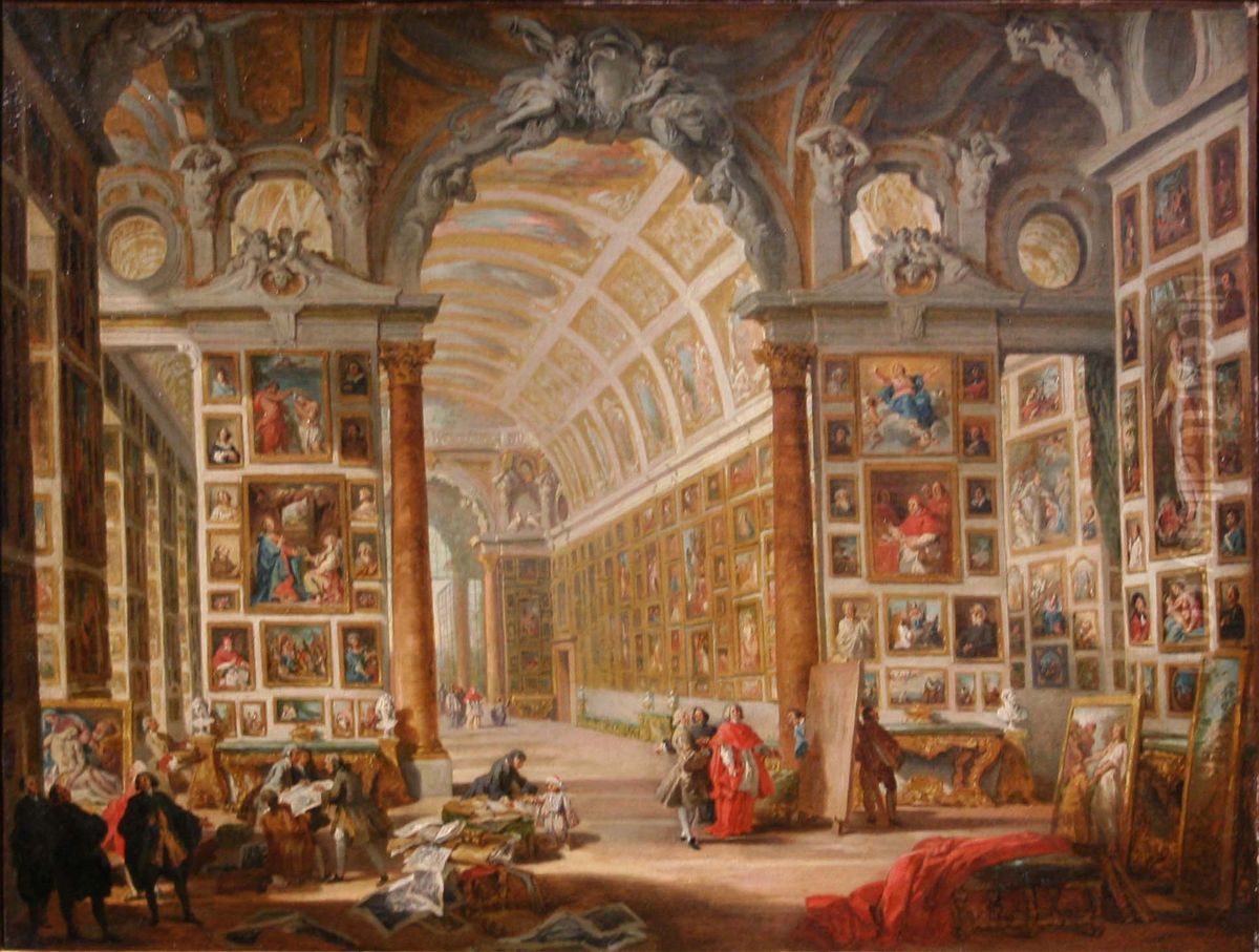 La galerie ducardinal Silvio Valenti Gonzague. Oil Painting by Giovanni Paolo Panini