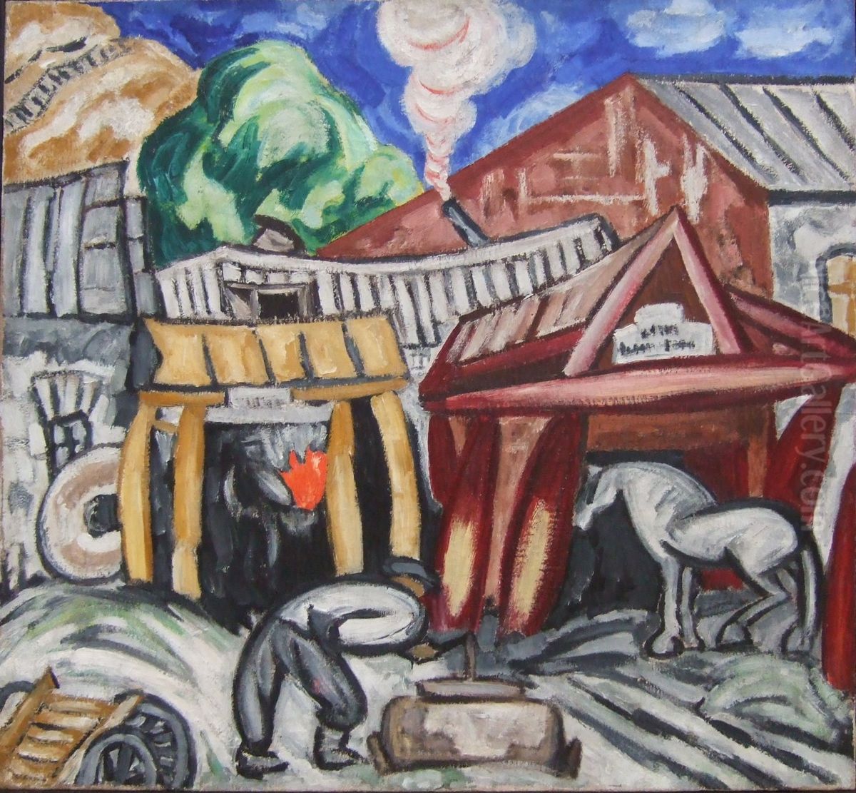 Smithy Oil Painting by Olga Rozanova Smithy Oil Painting by Olga Rozanova