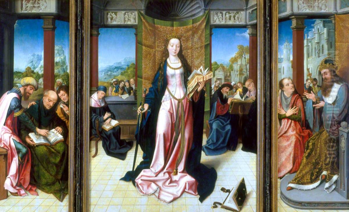 Triptych Saint Catherine and the philosophers Oil Painting by Goswin van der Weyden