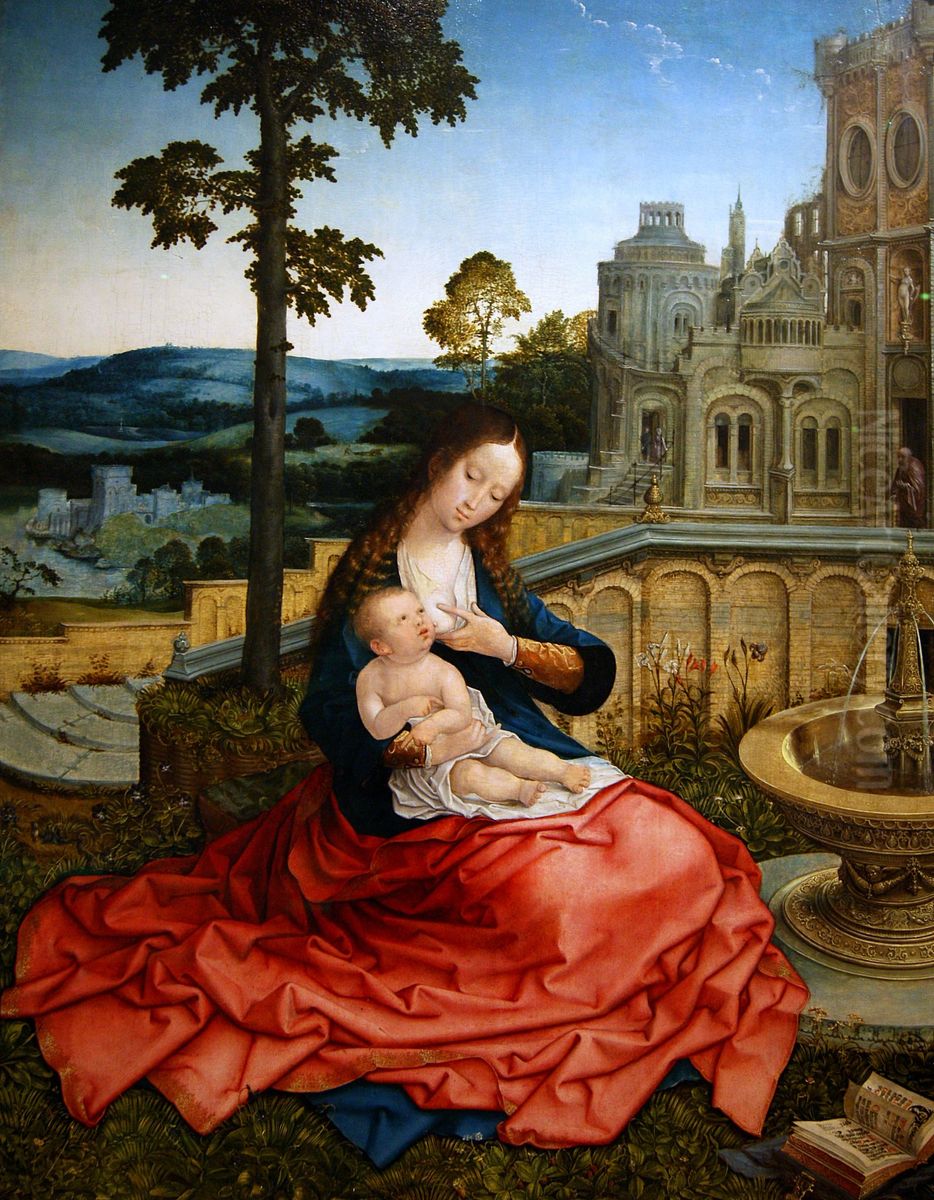 Virgin and Child near a Fountain Oil Painting by Orley, Bernard van