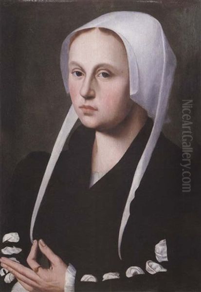 Portrait of a Lady, said to be Agatha van Schoonhoven Oil Painting by Jan Van Scorel