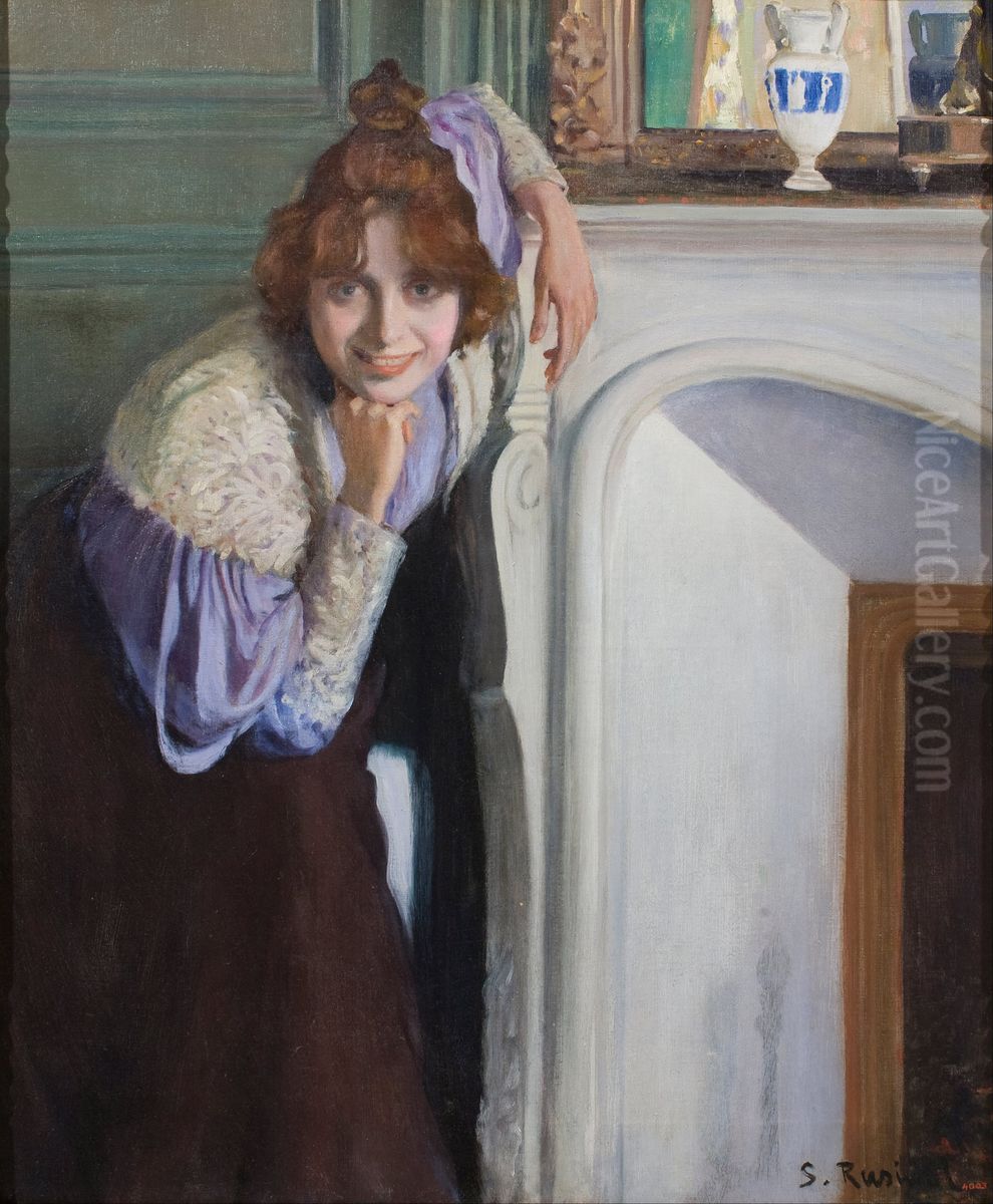 Laughing Girl Oil Painting by Santiago Rusinol i Prats