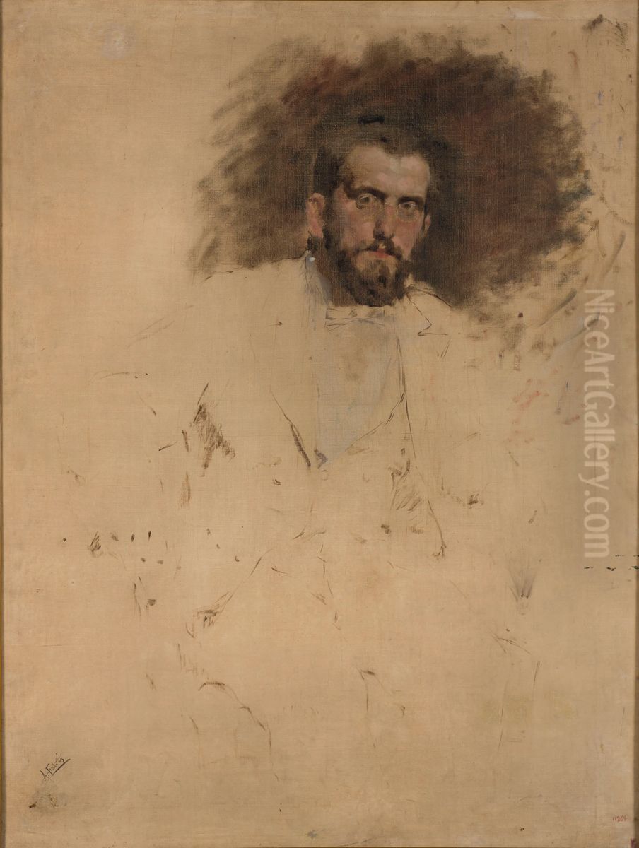 Esbos del retrat del pintor Casanova i Estorach Oil Painting by Antonio Fabres
