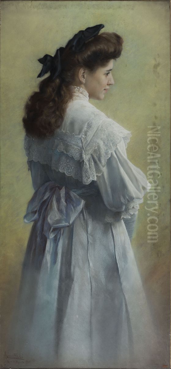 Retrat de Gloria Fabres, filla de l'artista Oil Painting by Antonio Fabres