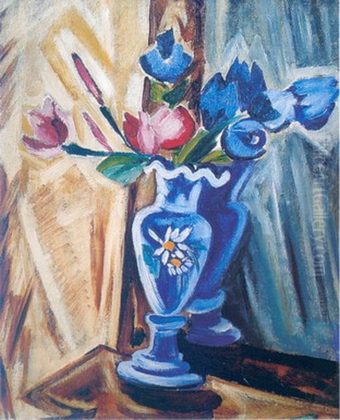 Blue Vase with Flowers Oil Painting by Olga Rozanova