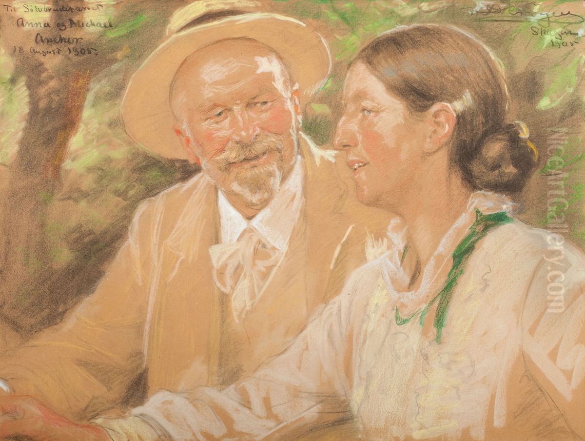 Solvbrudeparret Michael og Anna Ancher Oil Painting by Peder Severin Kroyer