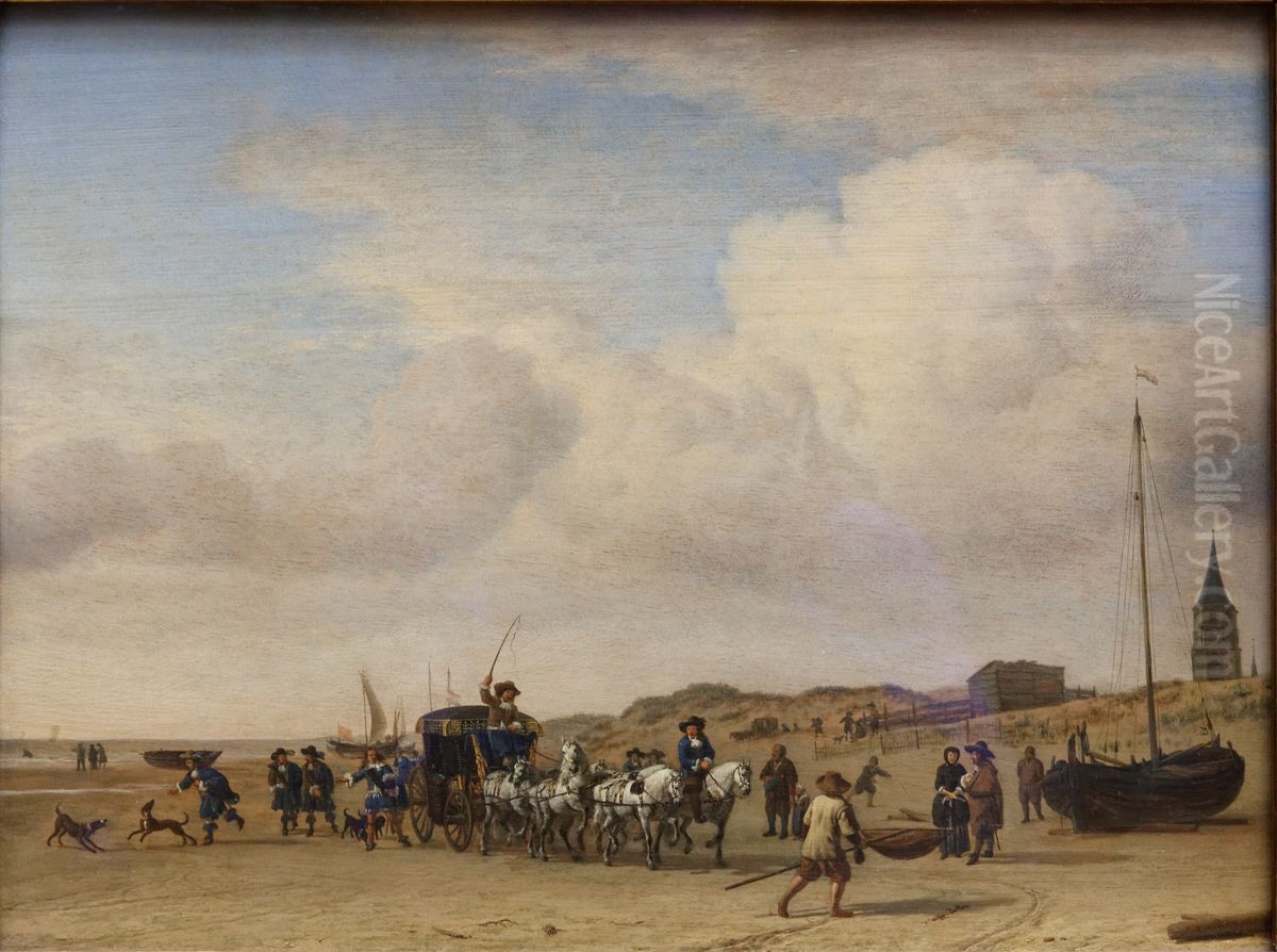 Coach on the beach in Scheveningen Oil Painting by Adriaen Van De Velde Coach on the beach in Scheveningen Oil Painting by Adriaen Van De Velde