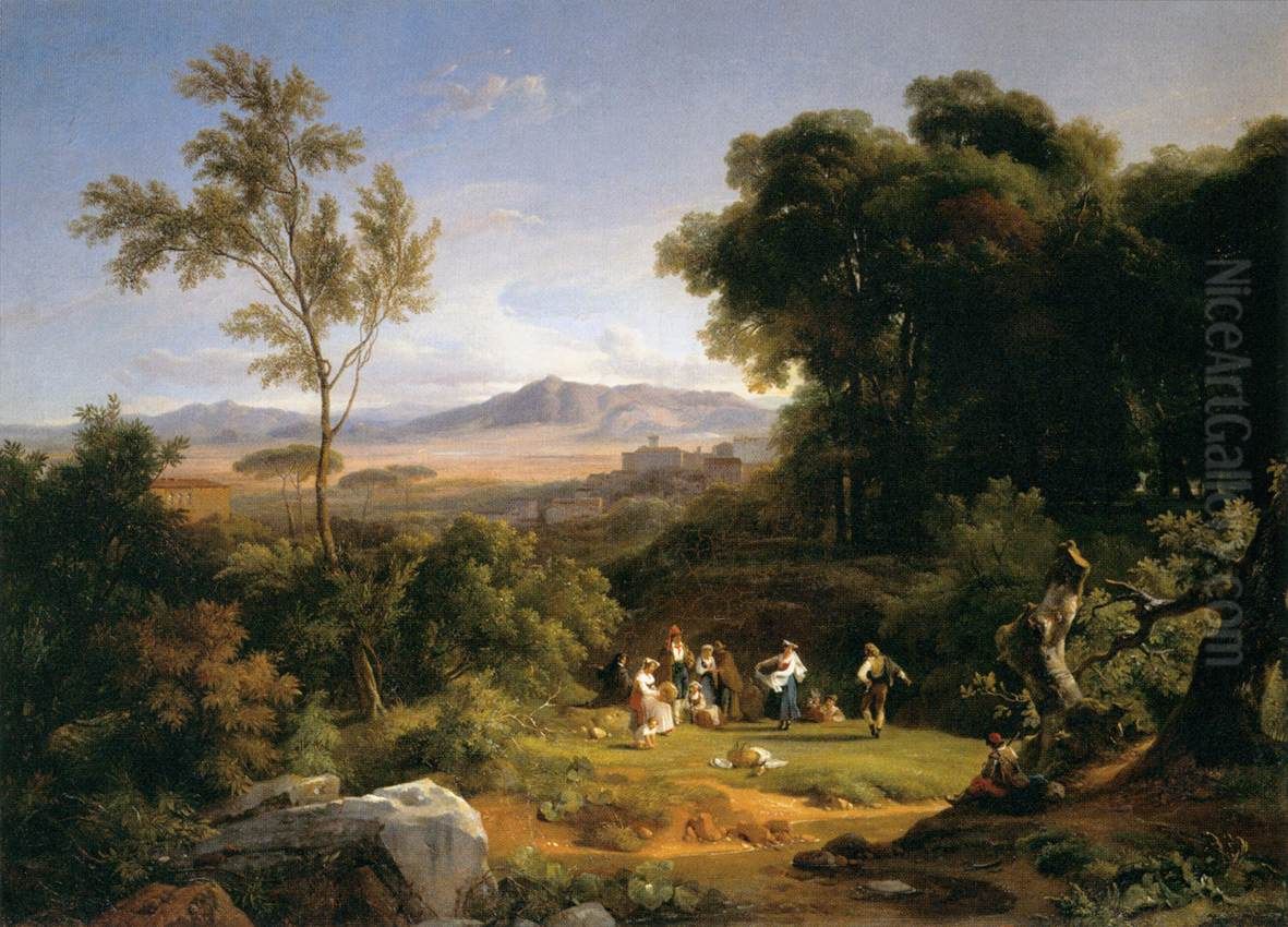 Landscape Inspired by the View of Frascati Oil Painting by Achille Etna Michallon