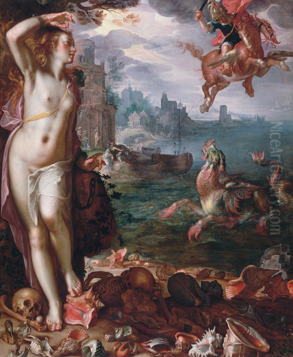Perseus Releases Andromeda. Oil Painting by Joachim Wtewael (Uytewael)