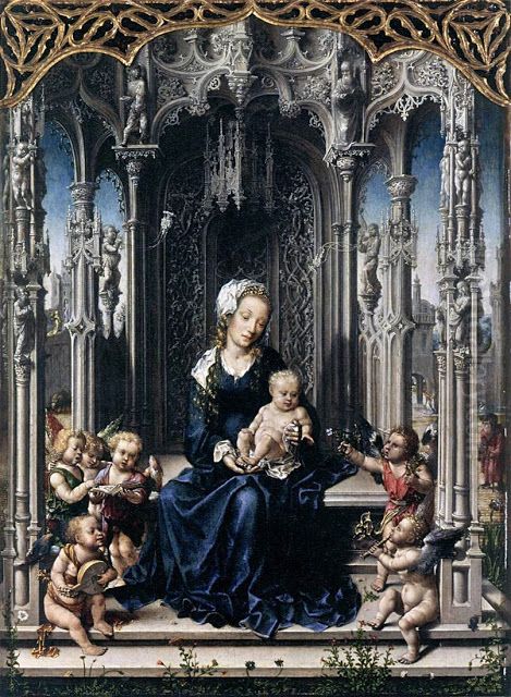 Virgin and Child with Musical Angels Oil Painting by Jan Gossaert Virgin and Child with Musical Angels Oil Painting by Jan Gossaert