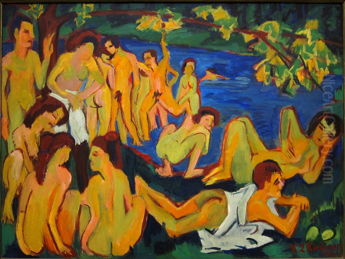 Baigneurs a Moritzburg Oil Painting by Ernst Ludwig Kirchner