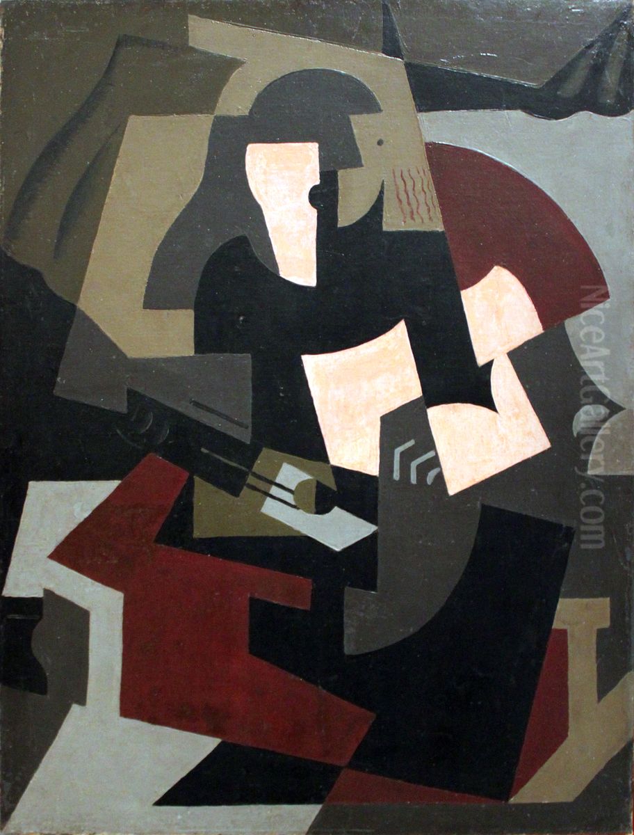 Woman with guitar Oil Painting by Maria Blanchard