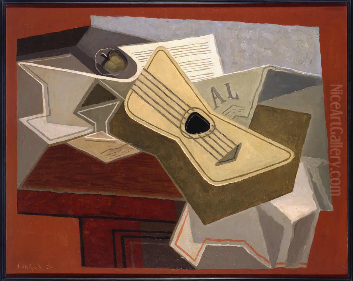 Guitare et journal Oil Painting by Juan Gris