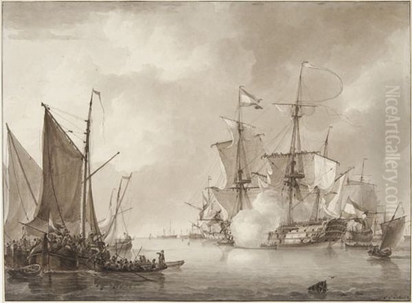 The salut shot Oil Painting by Johannes Christiaan Schotel