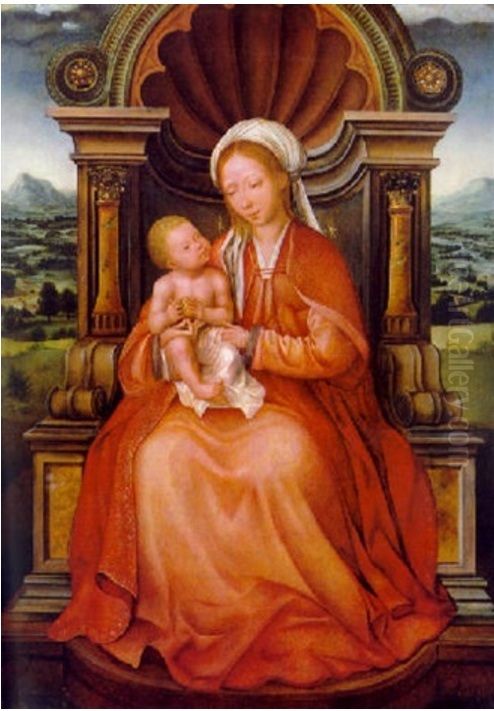 Virgin and Child Enthroned Oil Painting by Quinten Metsys