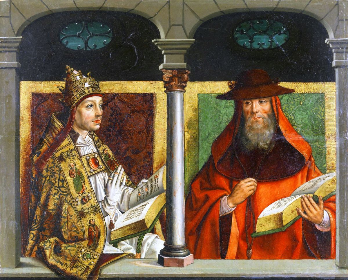 San Gregorio Magno y San Jeronimo Oil Painting by Pedro Berruguete
