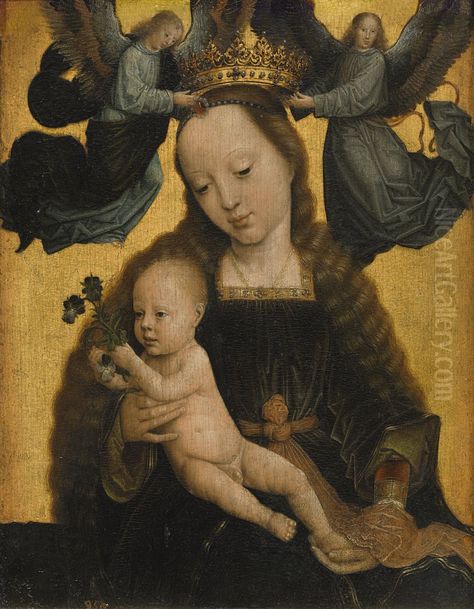Maria met kind, gekroond door twee engelen Oil Painting by Gerard David