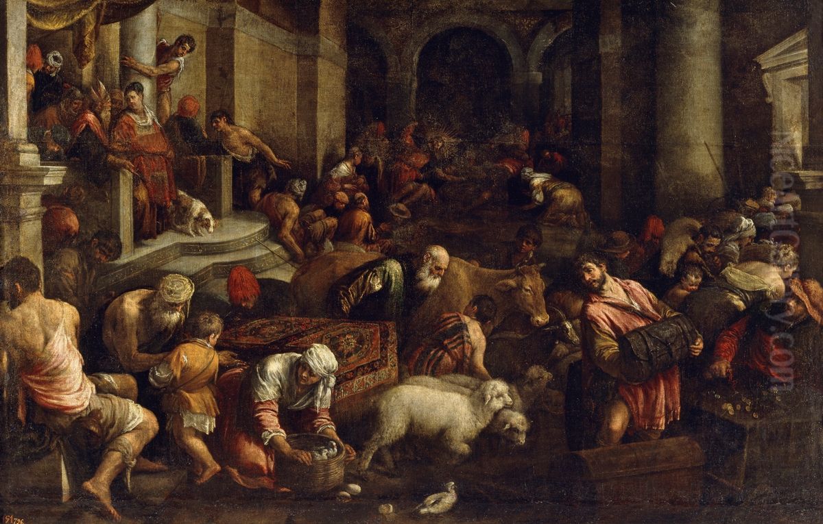 Expulsion de los mercaderes del Templo Oil Painting by Jacopo Bassano