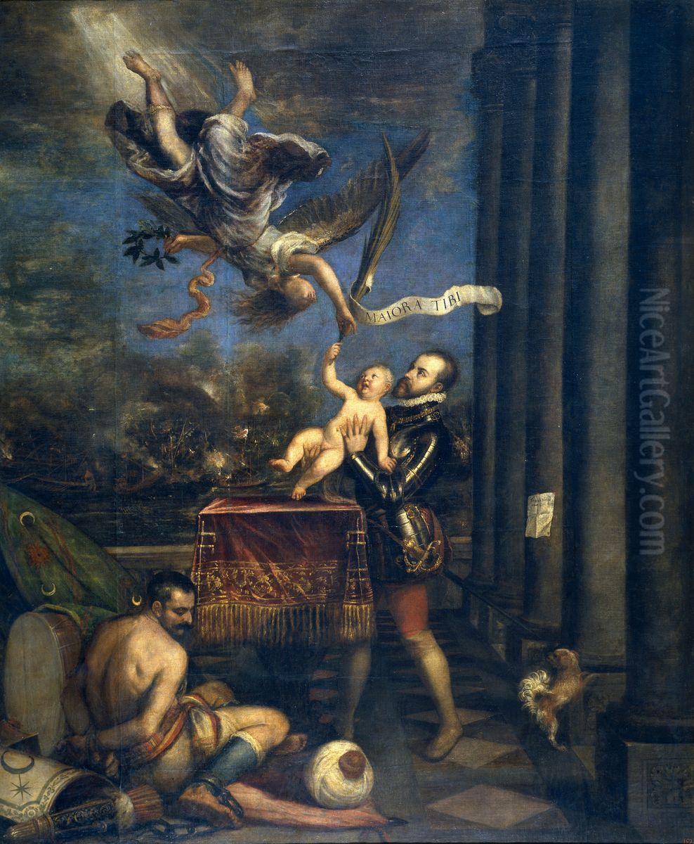 Felipe II ofreciendo al cielo al infante don Fernando Oil Painting by Titian