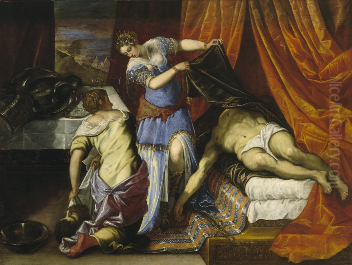 Judith   and  Holofernes Oil Painting by Jacopo Tintoretto