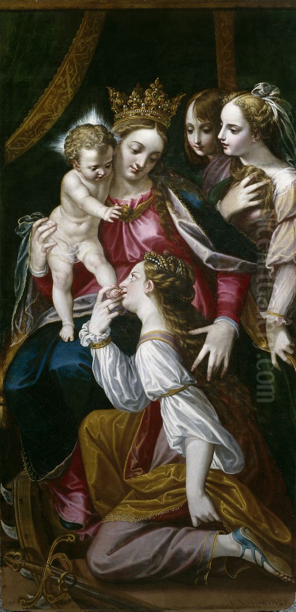 Desposorios misticos de Santa Catalina Oil Painting by Alonso Sanchez Coello
