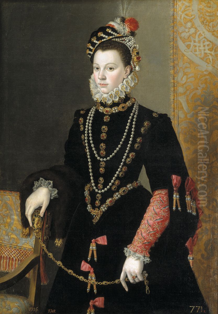 La reina Isabel de Valois, tercera esposa de Felipe II Oil Painting by Juan Pantoja de la Cruz