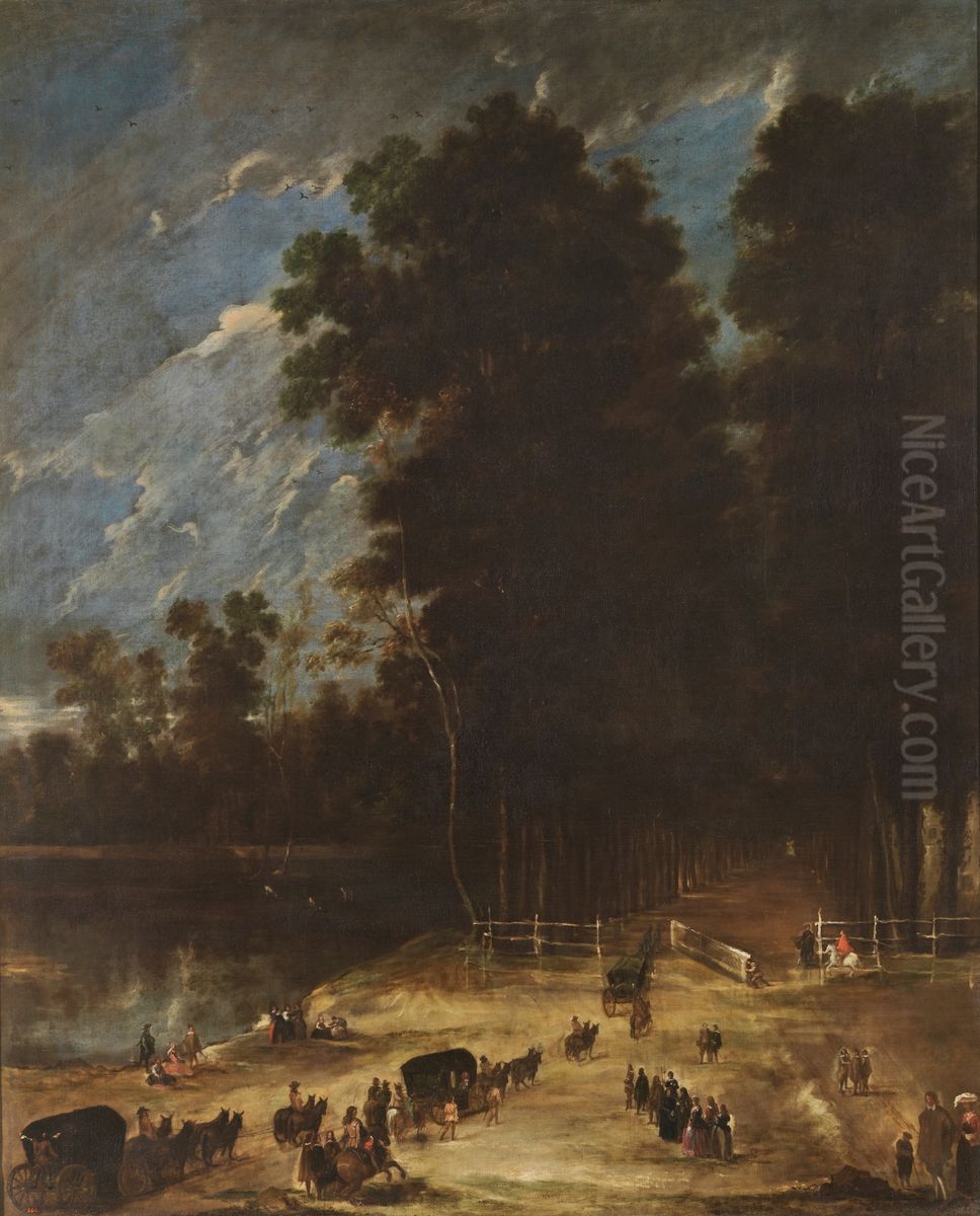 The calle de la Reina in Aranjuez Oil Painting by Juan Bautista Martinez del Mazo