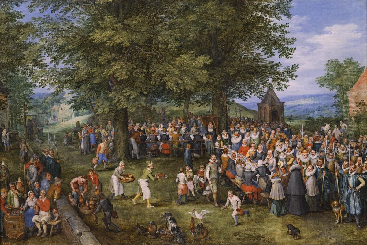 Banquete de bodas presidido por los archiduques Alberto de Austria e Isabel Clara Eugenia Oil Painting by Jan Brughel