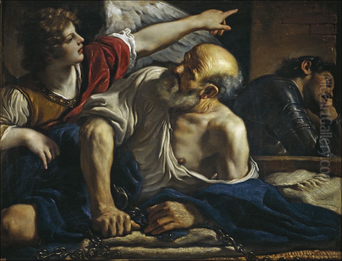 San Pietro liberato da un angelo Oil Painting by Giovanni Francesco Barbieri
