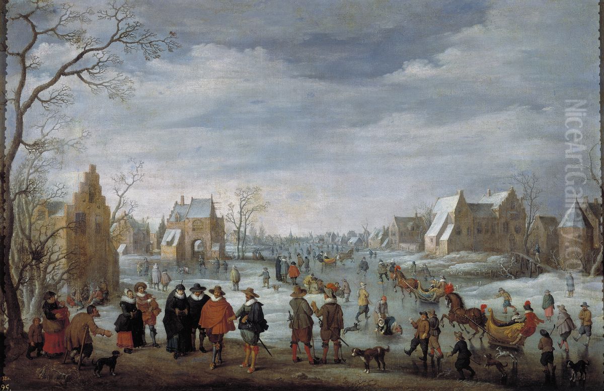 Winter Landscape with Skaters Oil Painting by Joost Cornelisz Droochsloot