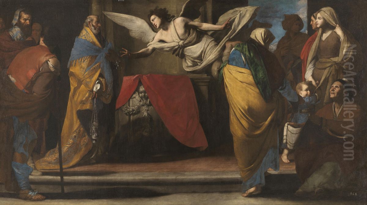 The Birth of John the Baptist announced to Zacharias Oil Painting by Massimo Stanzione